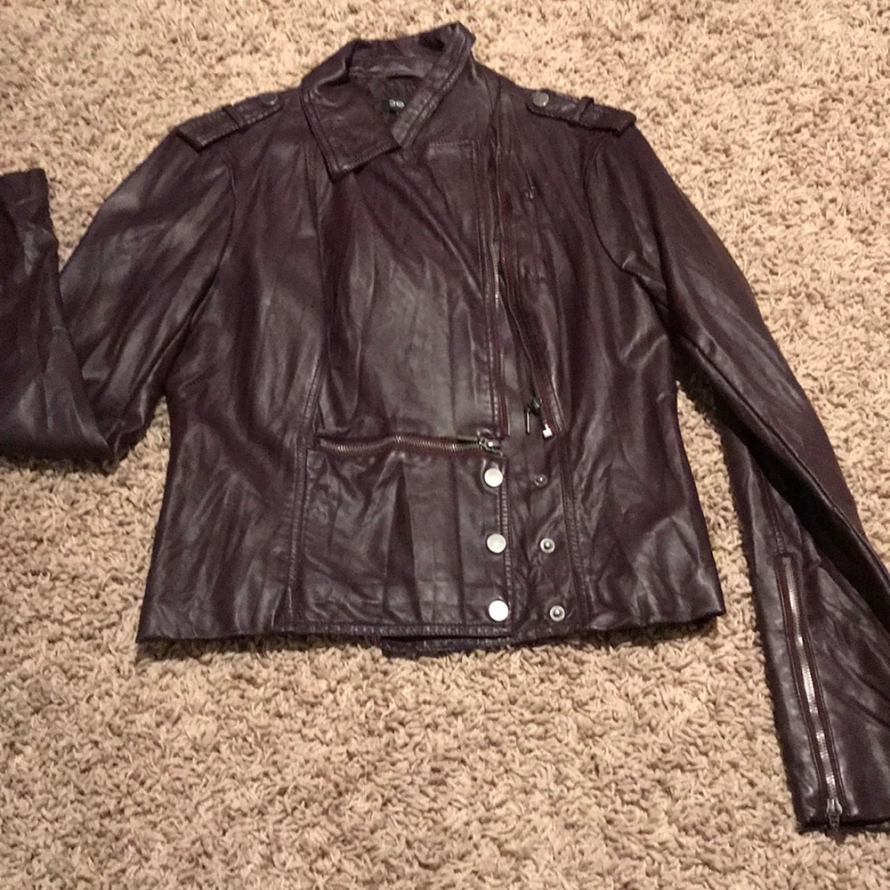 Burgundy bebe peplum pleather jacket